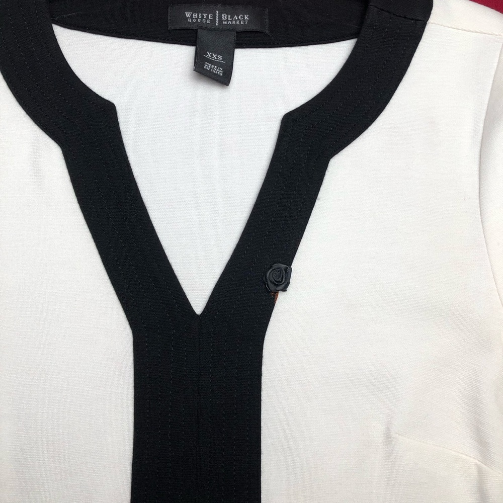 White House Black Market (WHBM) Black & White Ponte 3/4 Sleeve Tunic Top - Picture 6 of 11